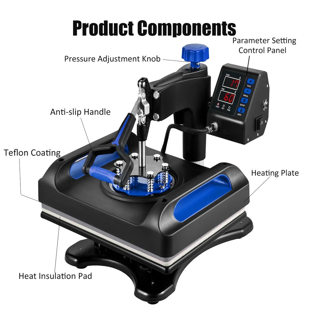 Blue Heat Press Machine 8 in 1, 15 x 15 Inches Sublimation Transfer Printer, Digital Precise  Control Printing, 360 Swing Away Vinyl Transfer Printer for -Shirts, Canvas Bag, Pillow, Banner