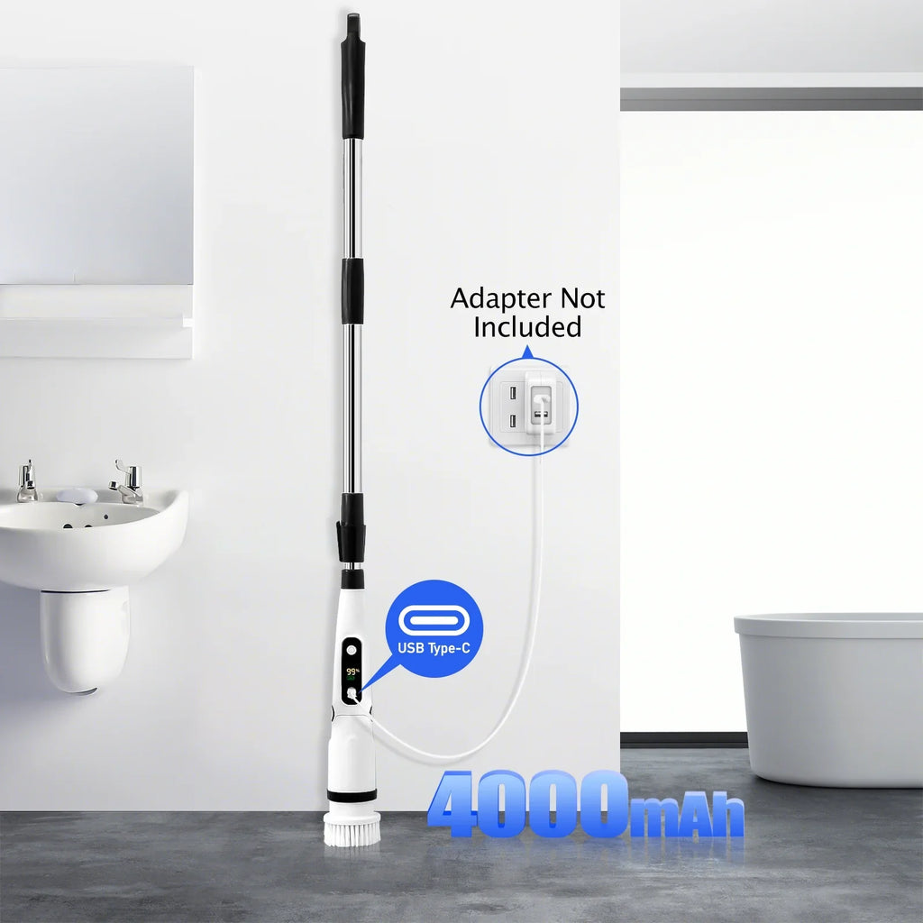 Electric Spin Scrubber,  Cordless Cleaning Brush with 8 Brush Heads,Shower Scrubber with Long Handle Household Cleaning Brushes for Bathroom Tub Tile Kitchen Floor Car