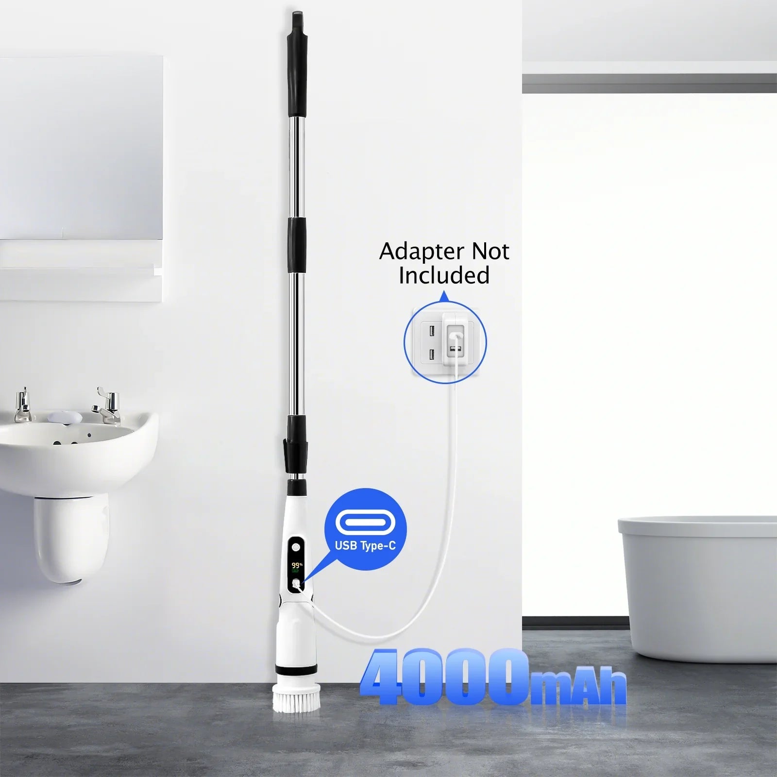 Electric Spin Scrubber,  Cordless Cleaning Brush with 8 Brush Heads,Shower Scrubber with Long Handle Household Cleaning Brushes for Bathroom Tub Tile Kitchen Floor Car