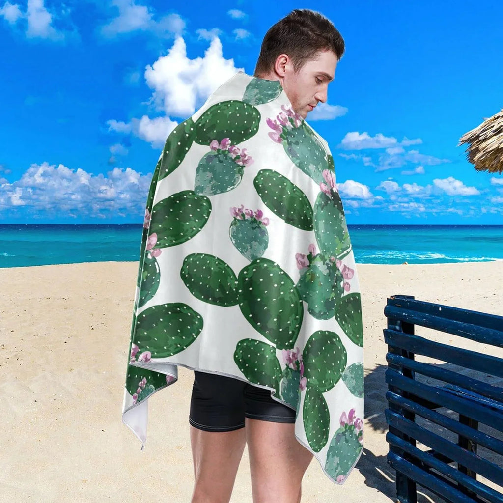 Bestwell Tropical Cactuses Beach Towel - Lightweight Compact Oversized Travel Towels - Super Absorbent Quick Dry Towel for Swimming Camping Holiday（267）