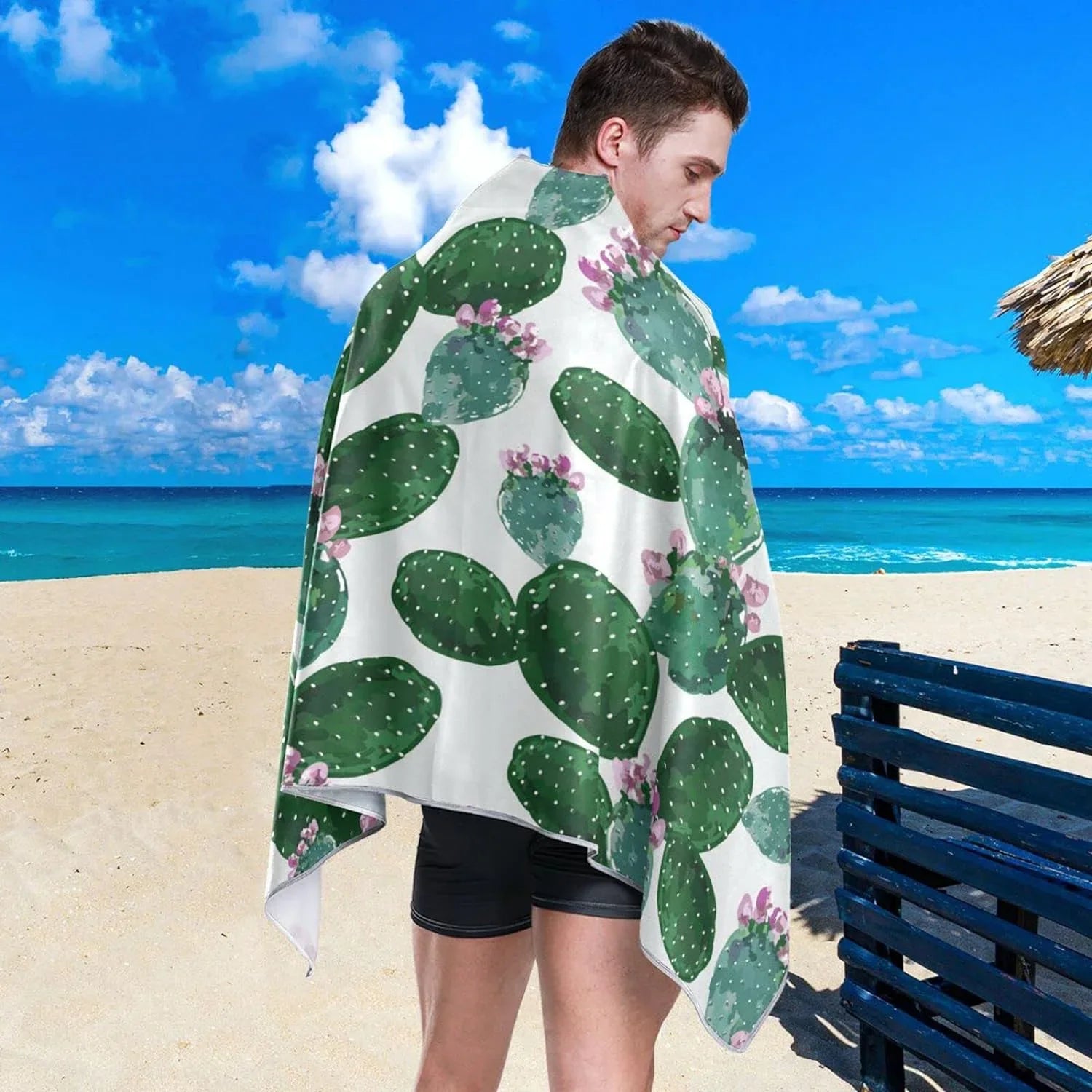 Bestwell Tropical Cactuses Beach Towel - Lightweight Compact Oversized Travel Towels - Super Absorbent Quick Dry Towel for Swimming Camping Holiday（267）
