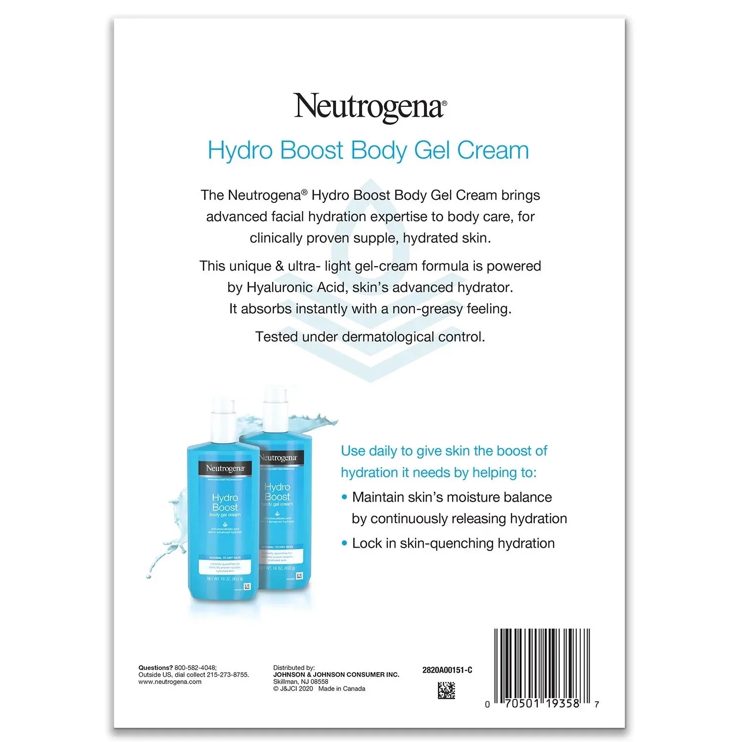 Neutrogena Hydro Boost Fragrance-Free Hydrating Body Gel Cream with Hyaluronic Acid, Fast Absorbing Cream for  (Pack of 2)