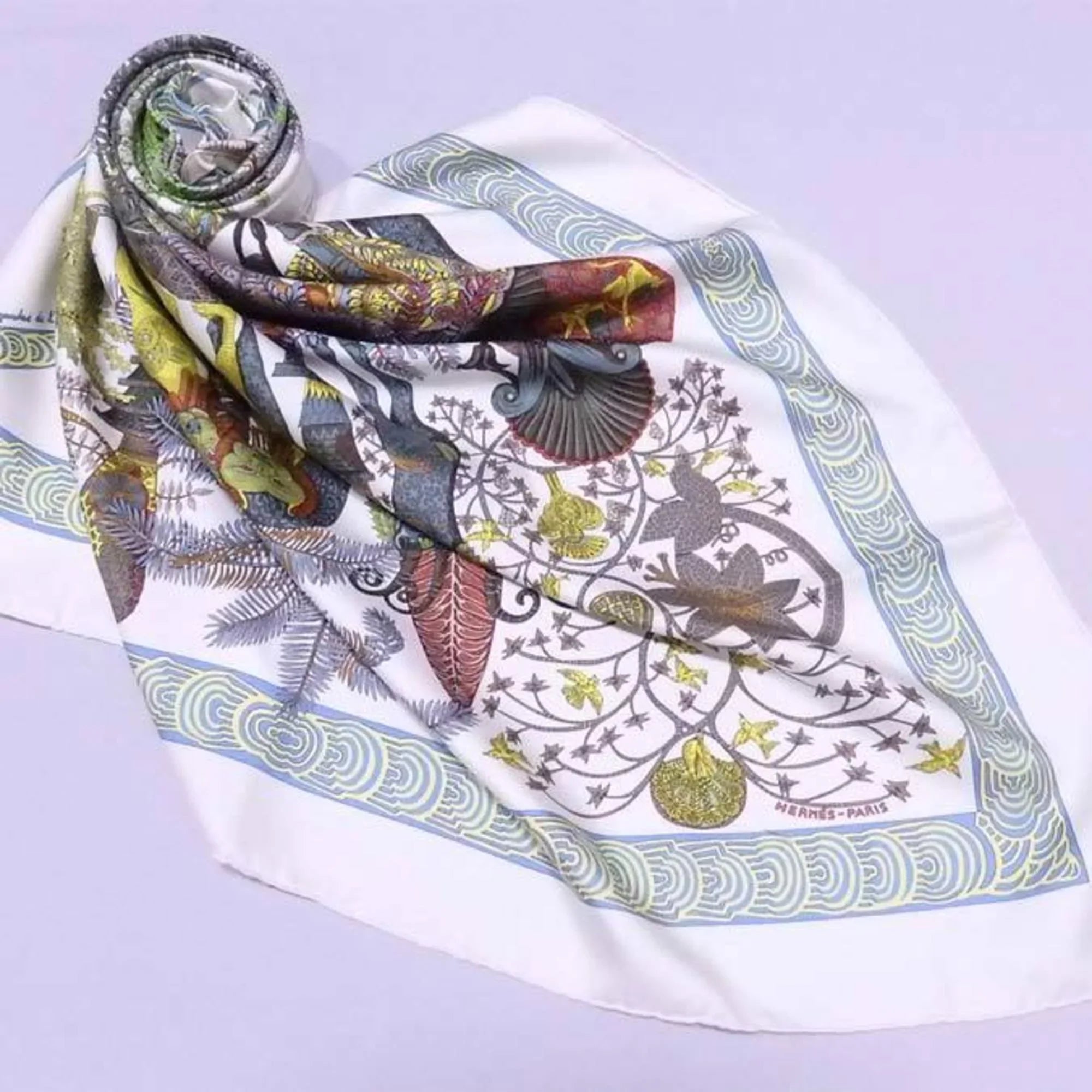 Pre-Owned Hermes  scarf Carre 90 silk white x multicolor ladies (Good)