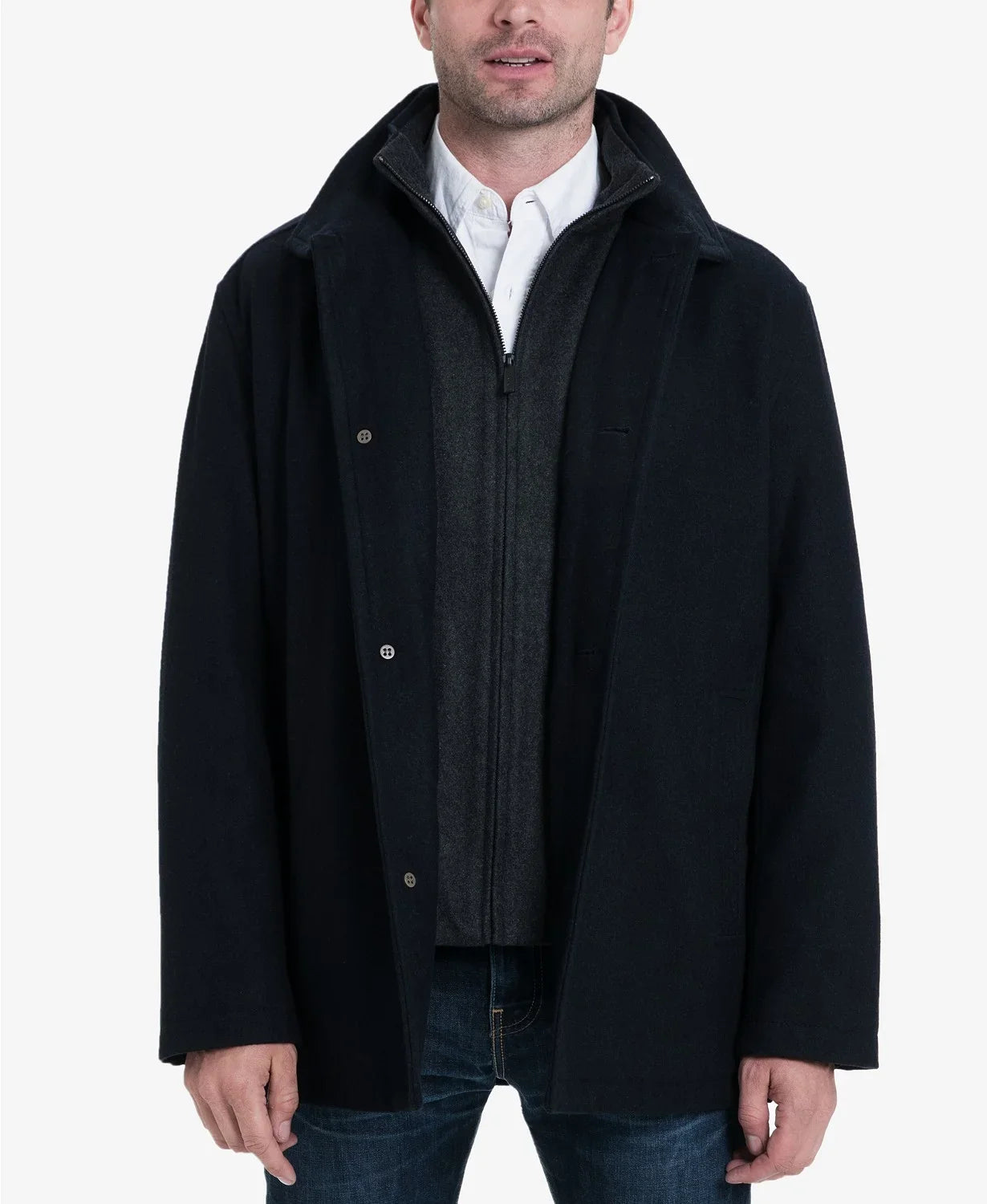 London Fog Men's Wool Blend Button Front Car Coat, Charcoal, -Large