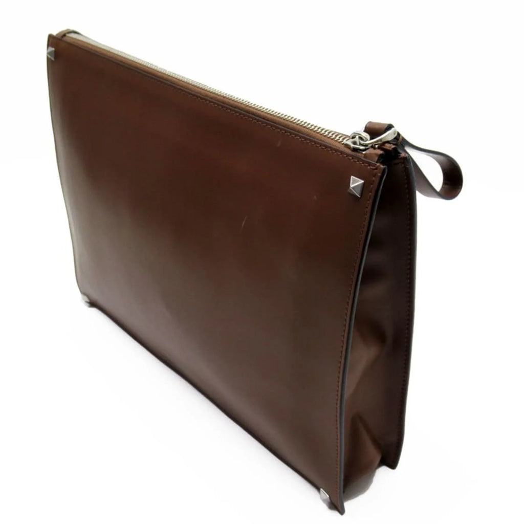 Pre-Owned Valentino Garavani   clutch bag brown leather x studs (Good)
