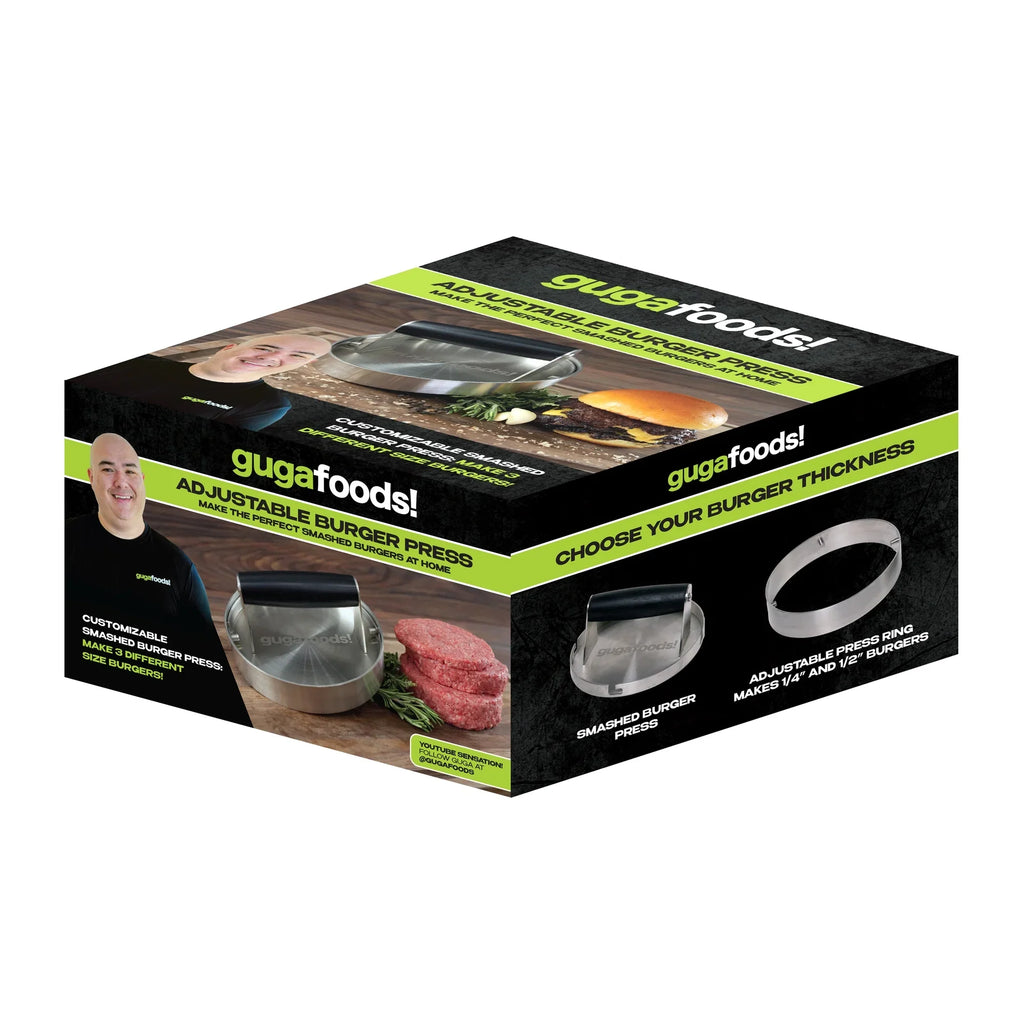 Guga Foods Adjustable Smashed Burger Press Kit, Hamburger Patty Maker, Stainless Steel
