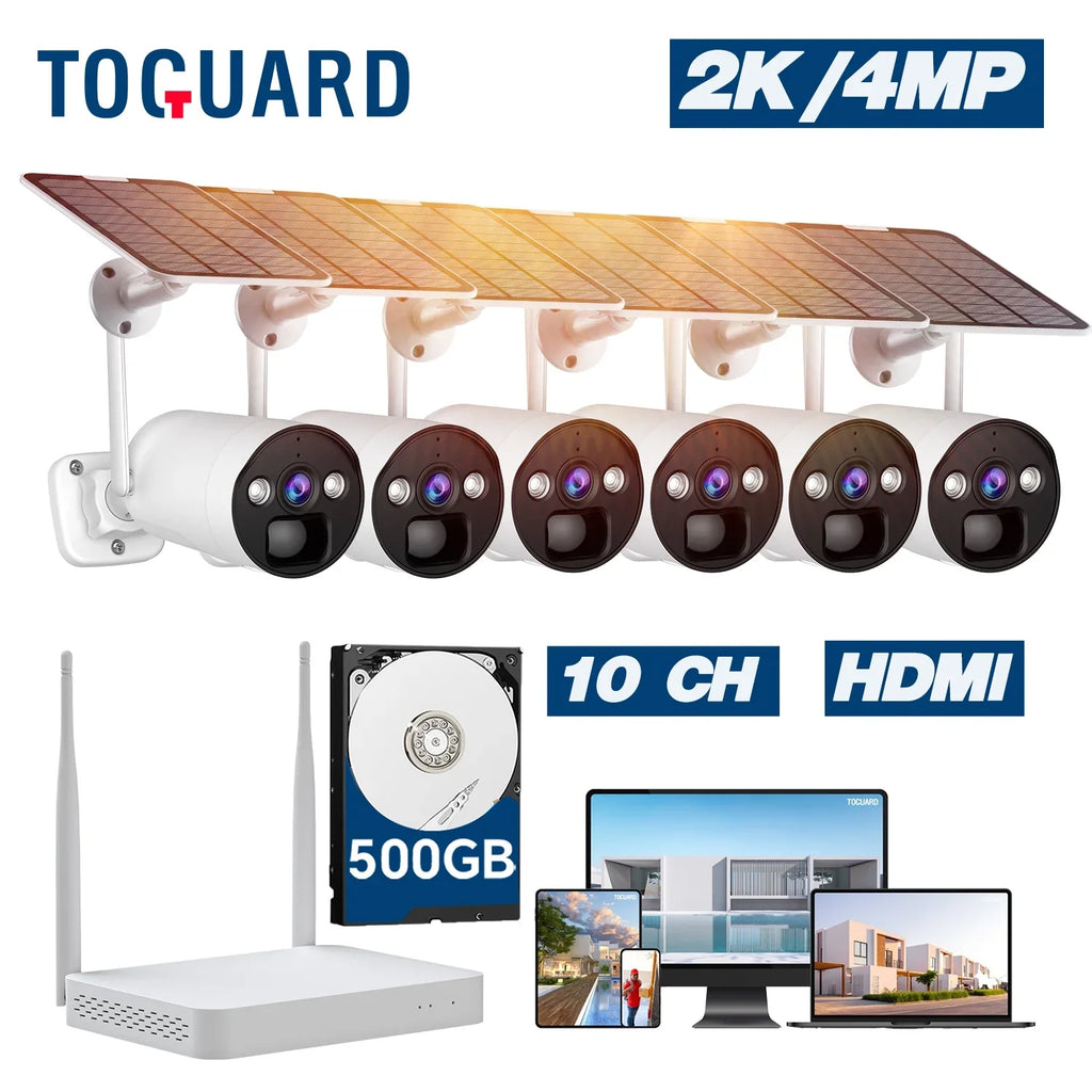 Toguard  10CH 2K/4MP Solar Wireless Security Camera System Outdoor 6 Pcs Battery WiFi Bullet Surveillance Camera   Connector