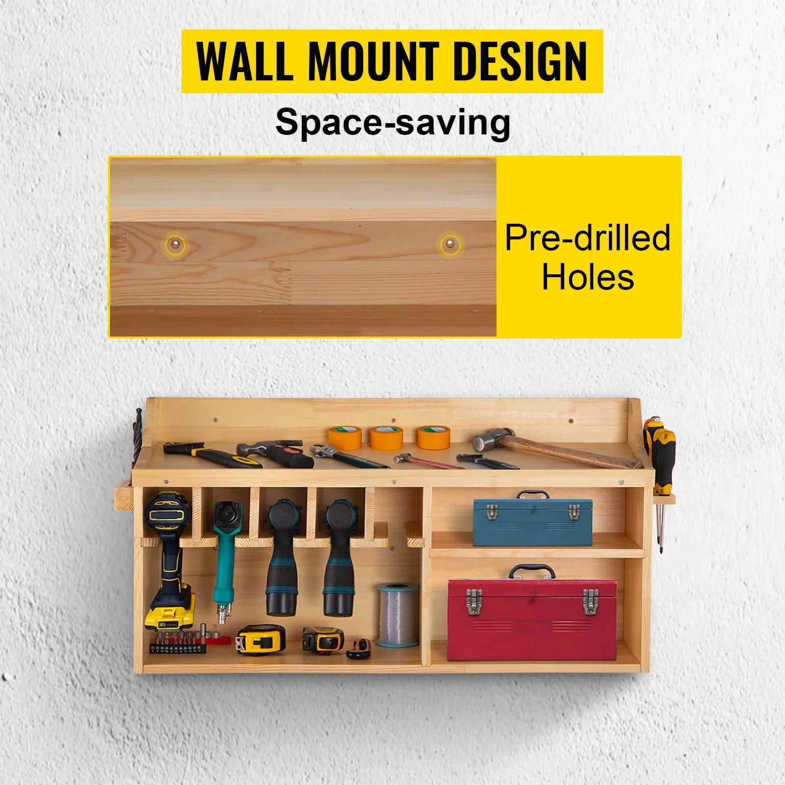 Power Tool Organizer Drill Wall Tool Holder 5 Slots 4-shelf Wall Mounted