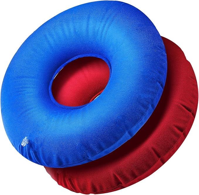 Zonon 2 Pieces Inflatable Donut Cushion Inflatable Ring Cushion Seat 15 Inch Round Inflatable Cushion Portable Donut Cushion Pillow for Home Office Chair Wheelchair Car, 2 Colors (Blue, Red)