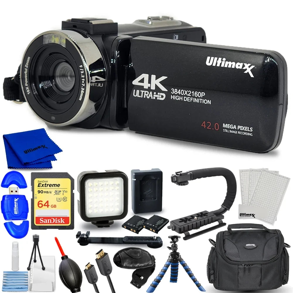 Ultimaxx 4K Ultra  42MP Camcorder Video Vlog Camera with  Light Bundle