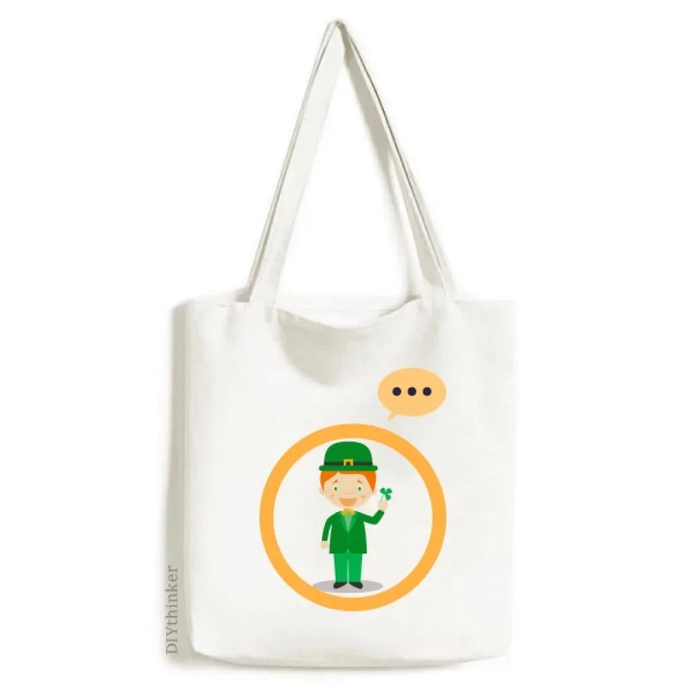 Green Suit Ireland Cartoon Expression Sack Canvas Tote Shoulder Bag