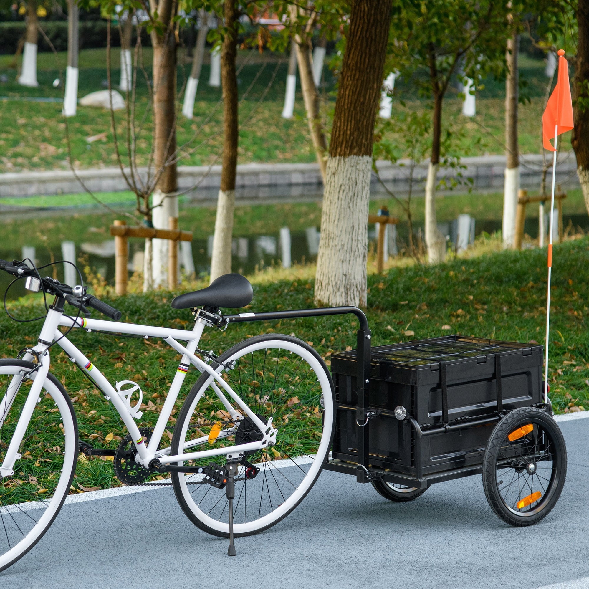 Aosom Bike Trailer Wagon with Removable Storage Box, Galvanized Bottom
