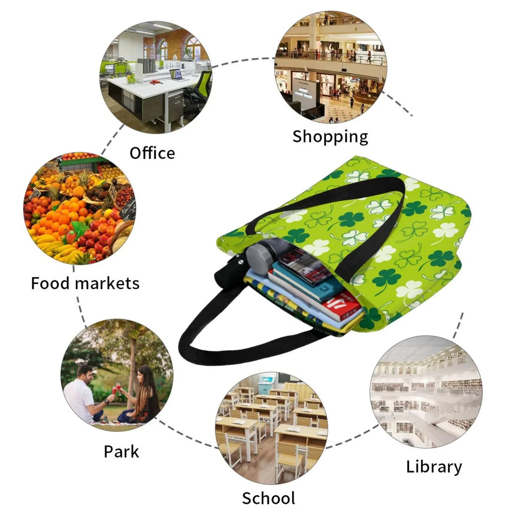 Easygdp St Patrick's Day7 Stylish Canvas Handbag Shoulder Tote Bag, Shopping Bag with Zip, Suitable for Buying Groceries, Office, Fitness
