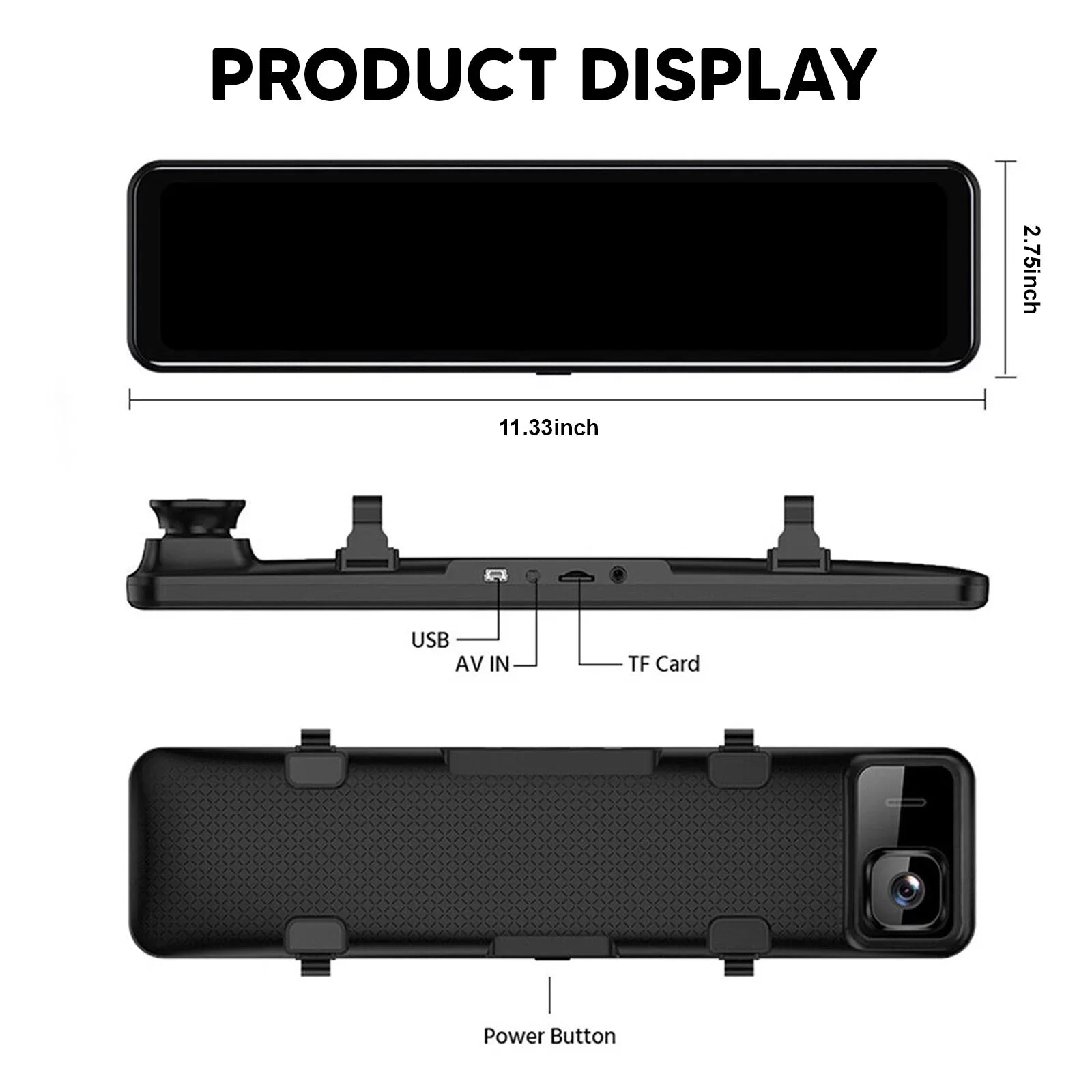 4K 12" Car Dash Cam Touch Screen with Rear View Mirror Camera Waterproof  Video Recorder Night Vision Motion Detection -Sensor