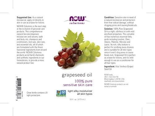 Solutions, Grapeseed Oil, Skin Care for Sensitive Skin, Light Silky Moisturizer for All Skin Types, 16-Ounce