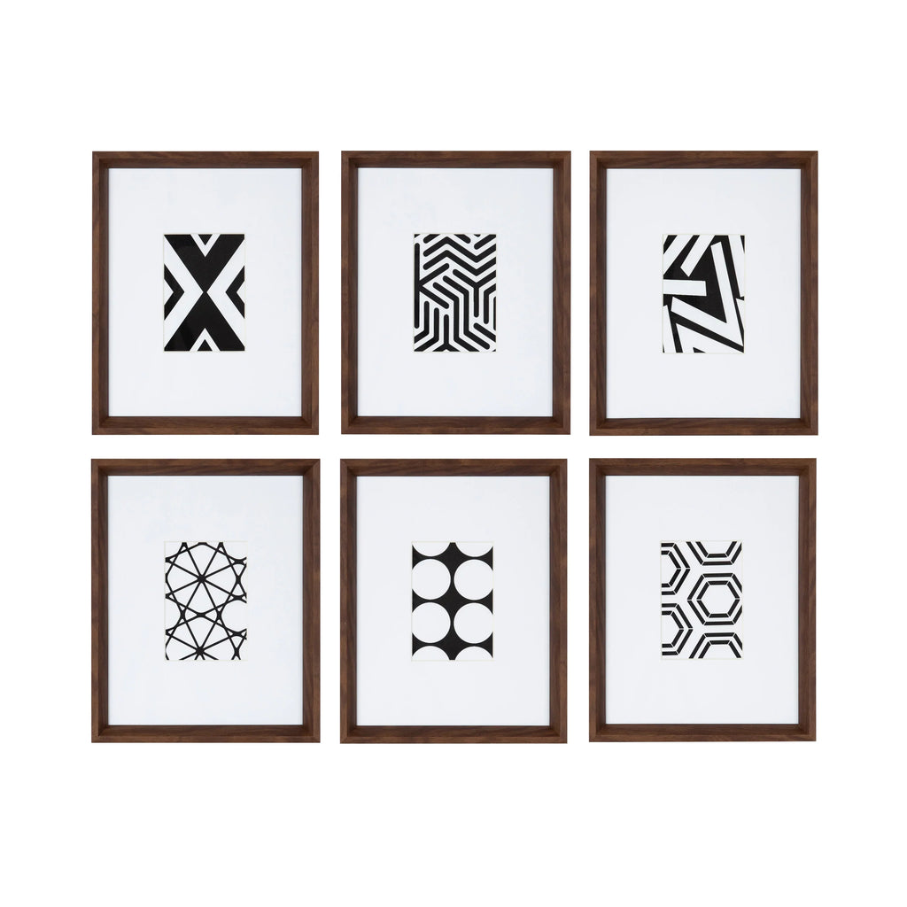 Kate and Laurel Calder Modern Framed Abstract Art Prints, Set of 6, Walnut Brown, Mid-Century Wall Decor for Display