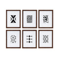 Kate and Laurel Calder Modern Framed Abstract Art Prints, Set of 6, Walnut Brown, Mid-Century Wall Decor for Display