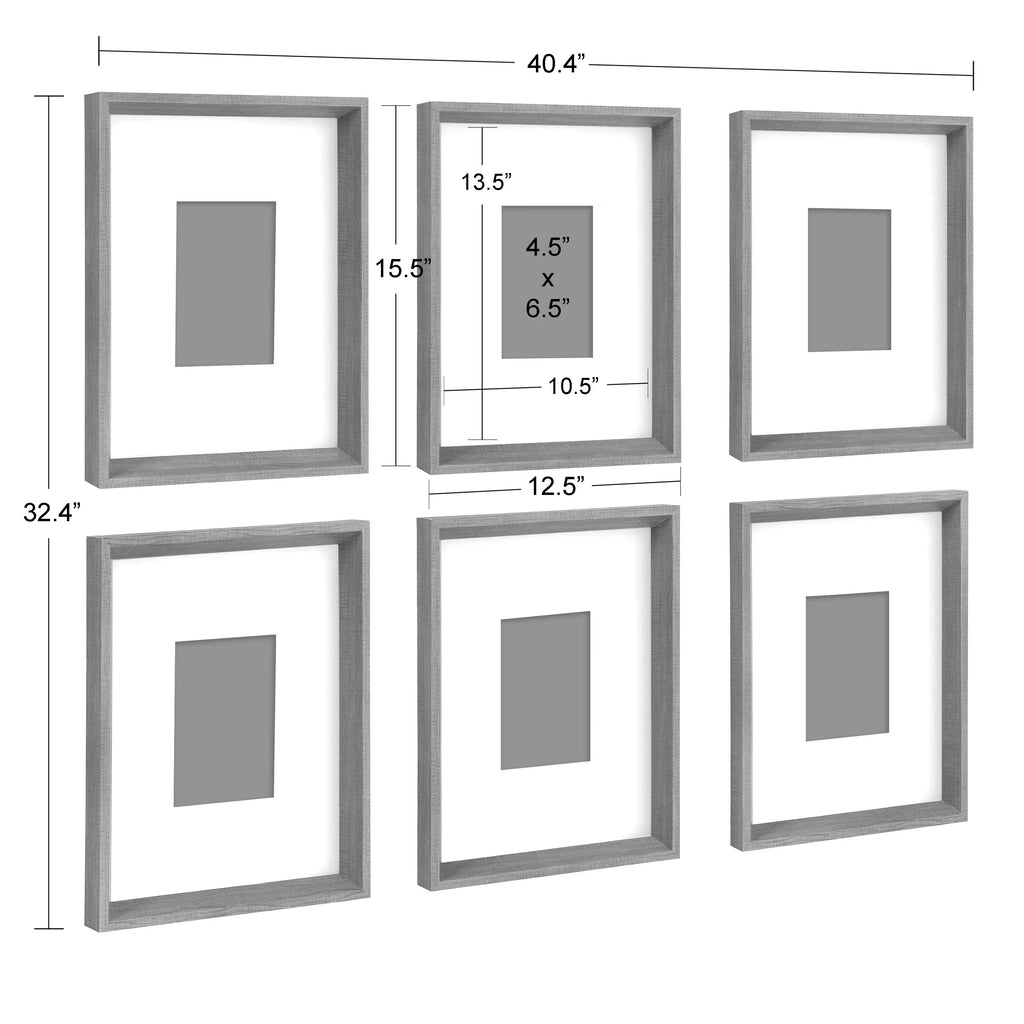 Kate and Laurel Calder Modern Framed Abstract Art Prints, Set of 6, Walnut Brown, Mid-Century Wall Decor for Display