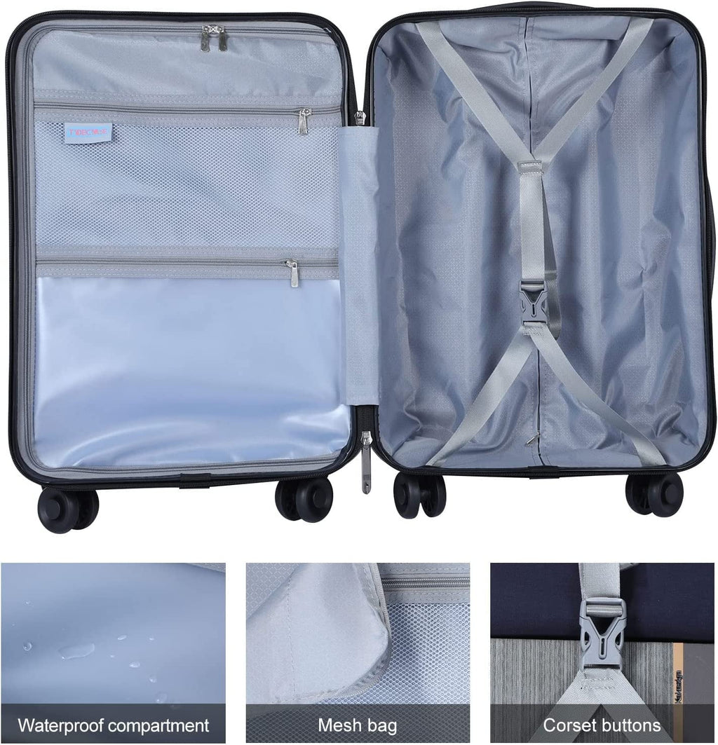 2 Piece 20/24 Luggage Set, Only 20 with Front Laptop Pocket & Expandle, Lightweight + Hardshell Suitcase with  Lock & Spinner Wheels, 20 Inch 37~41L + 24 Inch 65L,Dark Grey