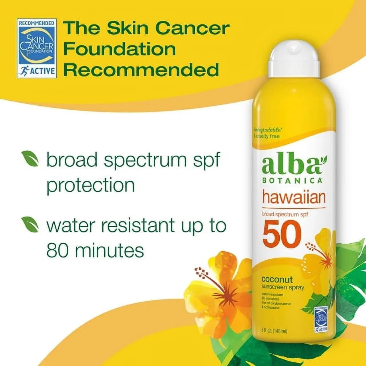 Alba Botanica Hawaiian, Coconut Spray Sunscreen  50 6 oz (Pack of 2)